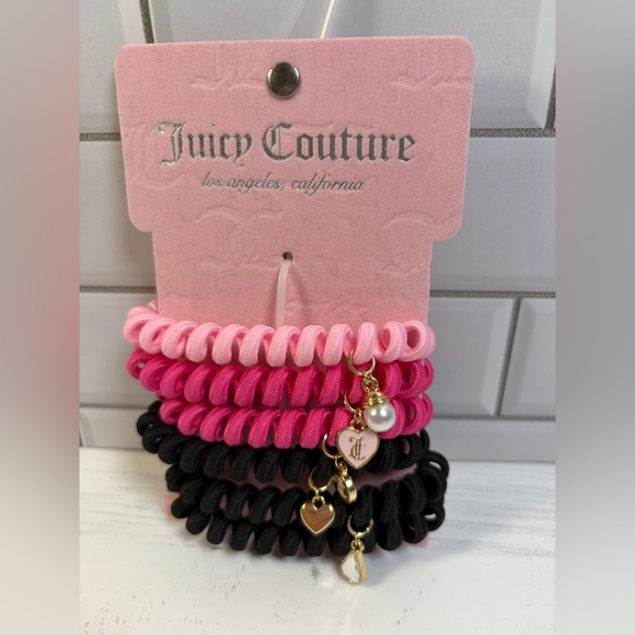 Juicy Couture  Gothic Logo Stripe Wristlet 9.75 x 5.5”/Ponytail Holder - Picture 2 of 16